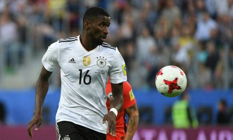 Germany defender Antonio Rudiger controls the ball during the 2017 Confederations Cup final between Chile and Germany at the Saint Petersburg Stadium in Saint Petersburg on July 2, 2017