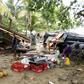 Hundreds of buildings were destroyed by the wave, which hit beaches without warning in Indonesia, including at Carita beach on the west coast of Java