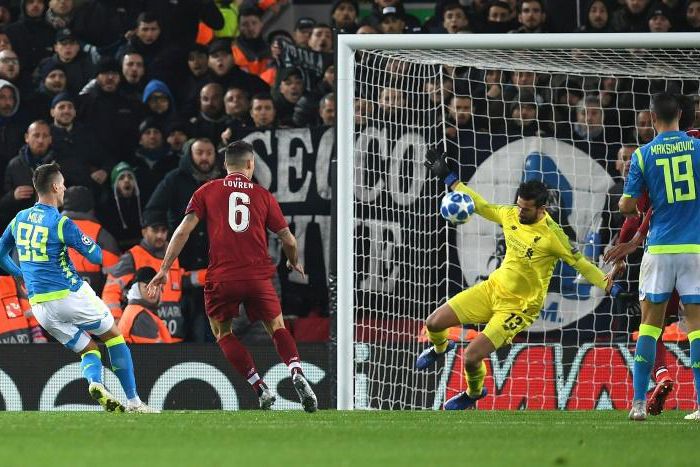 Wonder save: Liverpool's Alisson Becker denies Napoli's Arkadiusz Milik