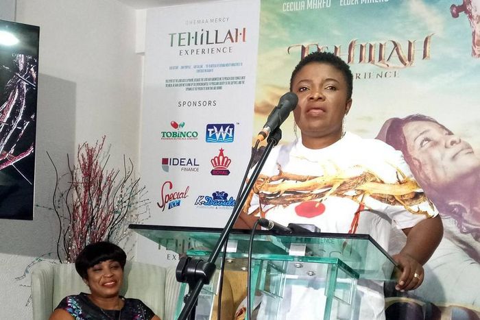 Ohemaa Mercy speaking at the launch of this year's Tehillah Experience