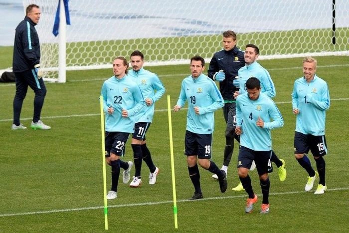 Australian footballers take part in a training session in Saint Petersburg in Russia, during the 2017 Confederations Cup tournament