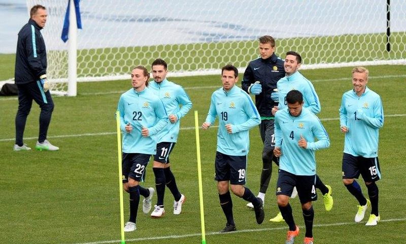 Australian footballers take part in a training session in Saint Petersburg in Russia, during the 2017 Confederations Cup tournament