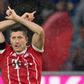 Bayern Munich's Polish forward Robert Lewandowski celebrates scoring a goal during the German First division Bundesliga football match against Leverkusen August 18, 2017