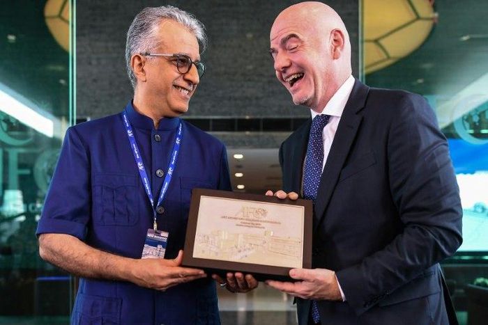 AFC president Sheikh Salman bin Ebrahim al Khalifa (L, with FIFA president Gianni Infantino) has held the job since 2013 but will face two challengers at election in April
