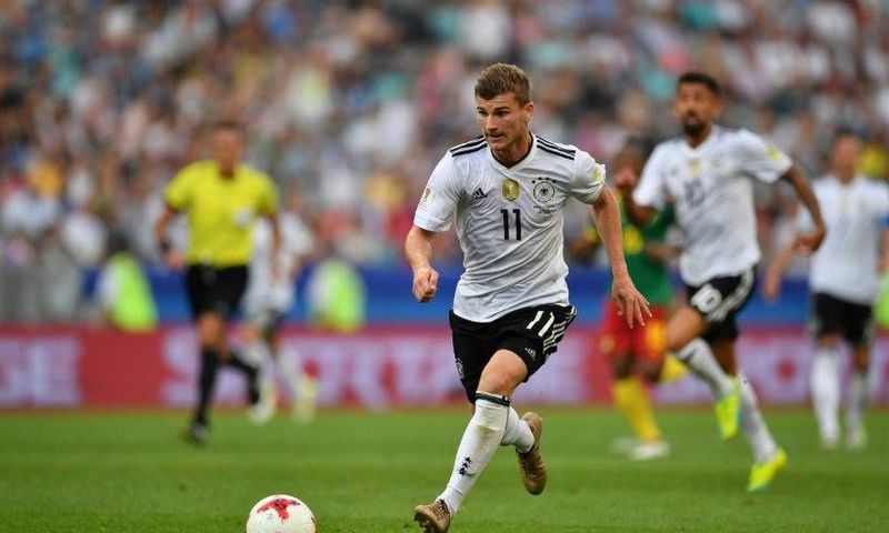 Germany's forward Timo Werner controls the ball during the 2017 FIFA Confederations Cup group B football match against Cameroon at the Fisht Stadium in Sochi on June 25, 2017
