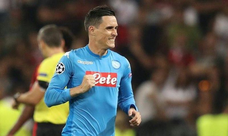 Napoli's striker Jose Callejon celebrates after scoring a goal in Nice on August 22, 2017