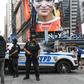 Members of the New York City Police Counterterrorism force stand guard in Times Square on August 18, 2017 amid heightened fears of attacks