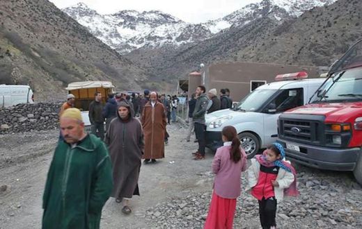 An image grab from a video broadcast by Moroccan news channel KECH24 on December 18, 2018 shows people at the site where the bodies of two murdered Scandinavian tourists were found in the High Atlas mountains