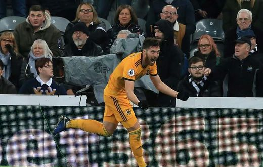 Wolverhampton's Matt Doherty celebrates his late winner against Newcastle