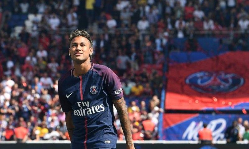 Paris Saint-Germain's Brazilian forward Neymar pictured during his presentation to the fans at the Parc des Princes stadium in Paris on August 5, 2017