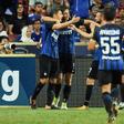 Inter Milan celebrate a goal against Chelsea during a pre-season match in Singapore on July 29, 2017