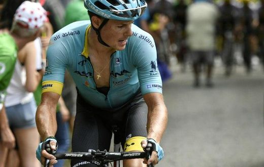 Denmark's Jakob Fuglsang, pictured July 9, 2017, was sitting fifth overall before a crash on Wednesday in which he suffered two fractures to his arm