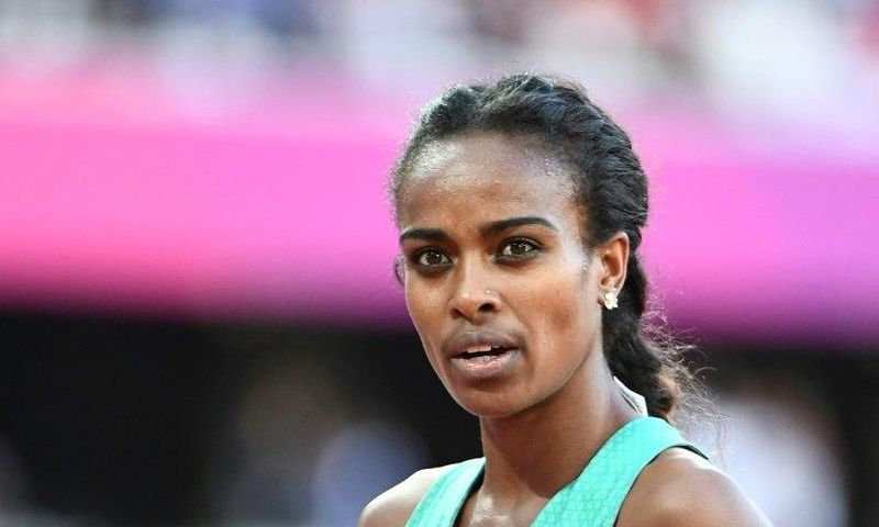 Ethiopia's Genzebe Dibaba finishes the semi-finals of the women's 1,500m at the 2017 IAAF World Championships in London on August 5, 2017