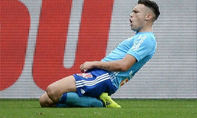 Marseille's forward Lucas Ocampos celebrates after scoring a goal during the French L1 football match between Nantes and Olympique de Marseille on August 12, 2017 at the Beaujoire stadium of Nantes, western France