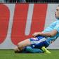 Marseille's forward Lucas Ocampos celebrates after scoring a goal during the French L1 football match between Nantes and Olympique de Marseille on August 12, 2017 at the Beaujoire stadium of Nantes, western France