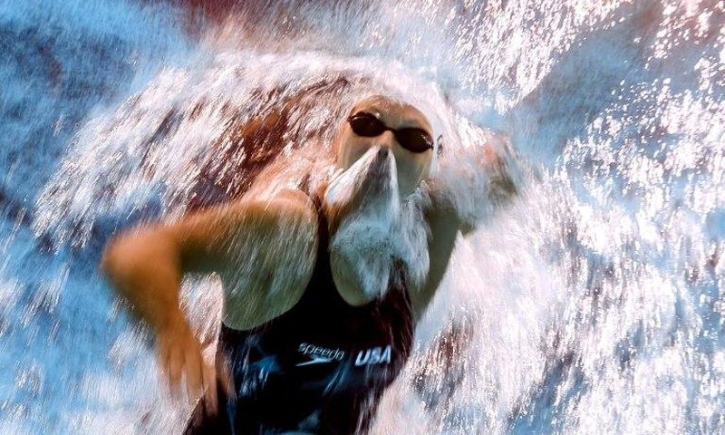 US swimmer Katie Ledecky competes in the women's 800m freestyle heats at the world championships in Budapest on July 28, 2017