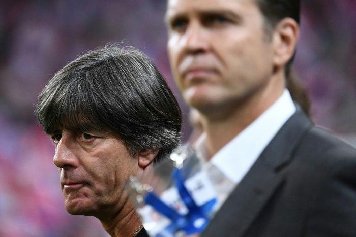 Germany's head coach Joachim Loew (L) and team director Oliver Bierhoff are relishing the chance of revenge against the Netherlands after the European powerhouses were pitched together in Group C of the Euro 2020 qualifiers during the draw in Dublin.