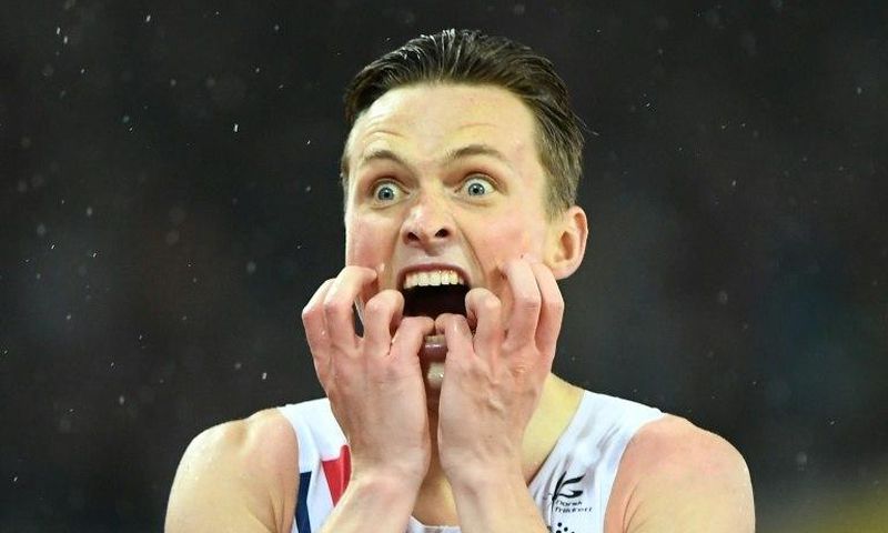 Norway's Karsten Warholm celebrates after winning the final of the men's 400m hurdles at the 2017 IAAF World Championships in London