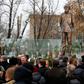 A statue of Russian writer and dissident Alexander Solzhenitsyn during its unveiling ceremony in Moscow on the 100th anniversary of his birth