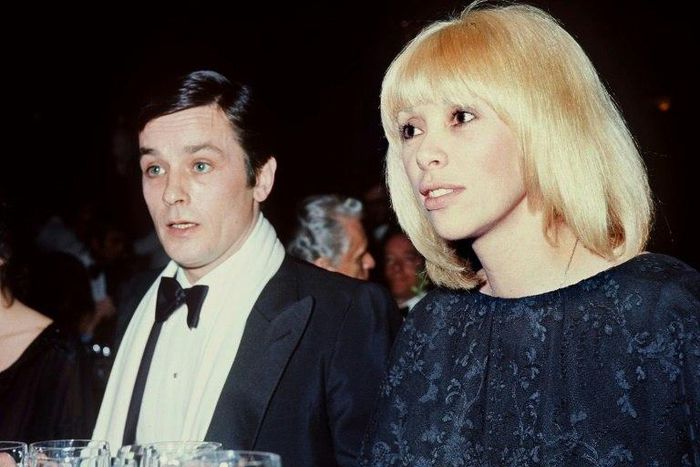 Mireille Darc, seen with longtime companion Alain Delon, will forever associated with the Givenchy dress which left comedian Pierre Richard agape in Yves Robert's farcical 1972 Tall Blond Man