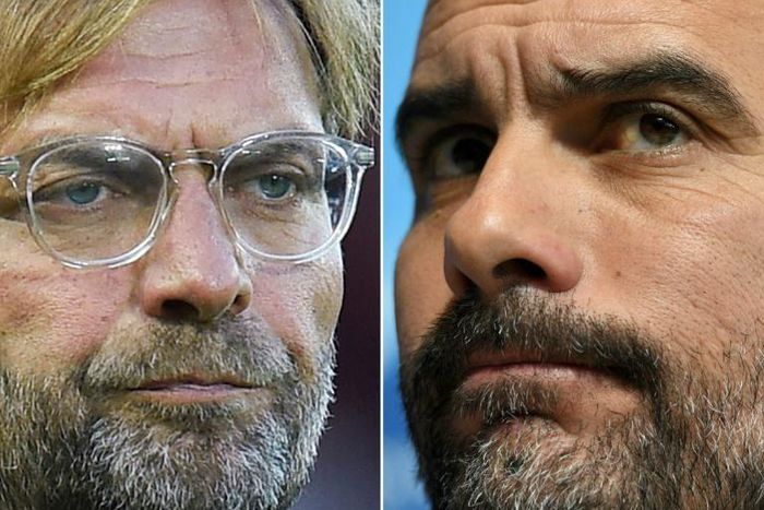 Liverpool manager Jurgen Klopp (left) has an excellent record against Manchester City boss Pep Guardiola (right)