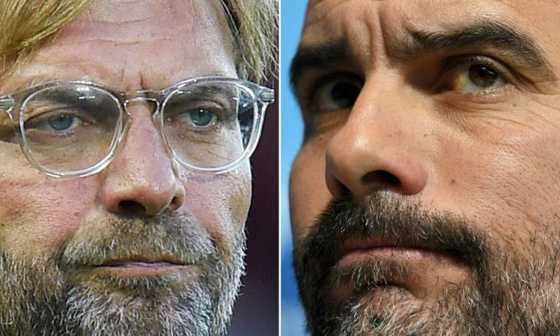 Liverpool manager Jurgen Klopp (left) has an excellent record against Manchester City boss Pep Guardiola (right)
