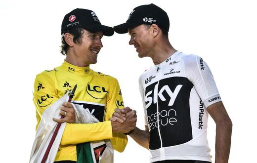 Geraint Thomas and Chris Froome have worn a yellow version of the Sky jersey after the finish of the past five Tours de France
