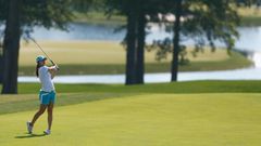 Haruka Morita of China watches her second shot on the fifth hole during the first round of the US Women's Open Championship at Trump National Golf Course on July 13, 2017 in Bedminster, New Jersey