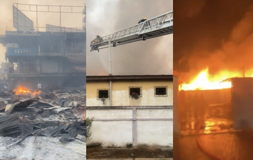 Fire outbreak at Kantamanto: Several shops razed down as GNFS fight fire for hours