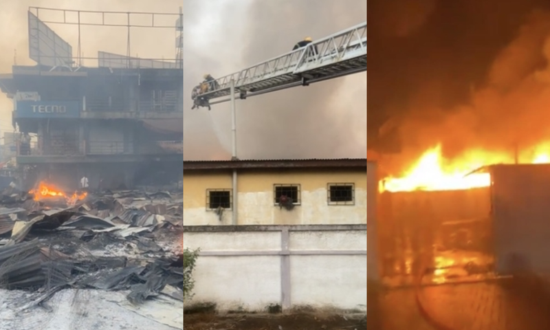 Fire outbreak at Kantamanto: Several shops razed down as GNFS fight fire for hours