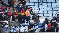 amelodi Sundowns and Esperance supporters clash after a CAF Champions League quarter-final in Pretoria. © PHILL MAGAKOE / AFP