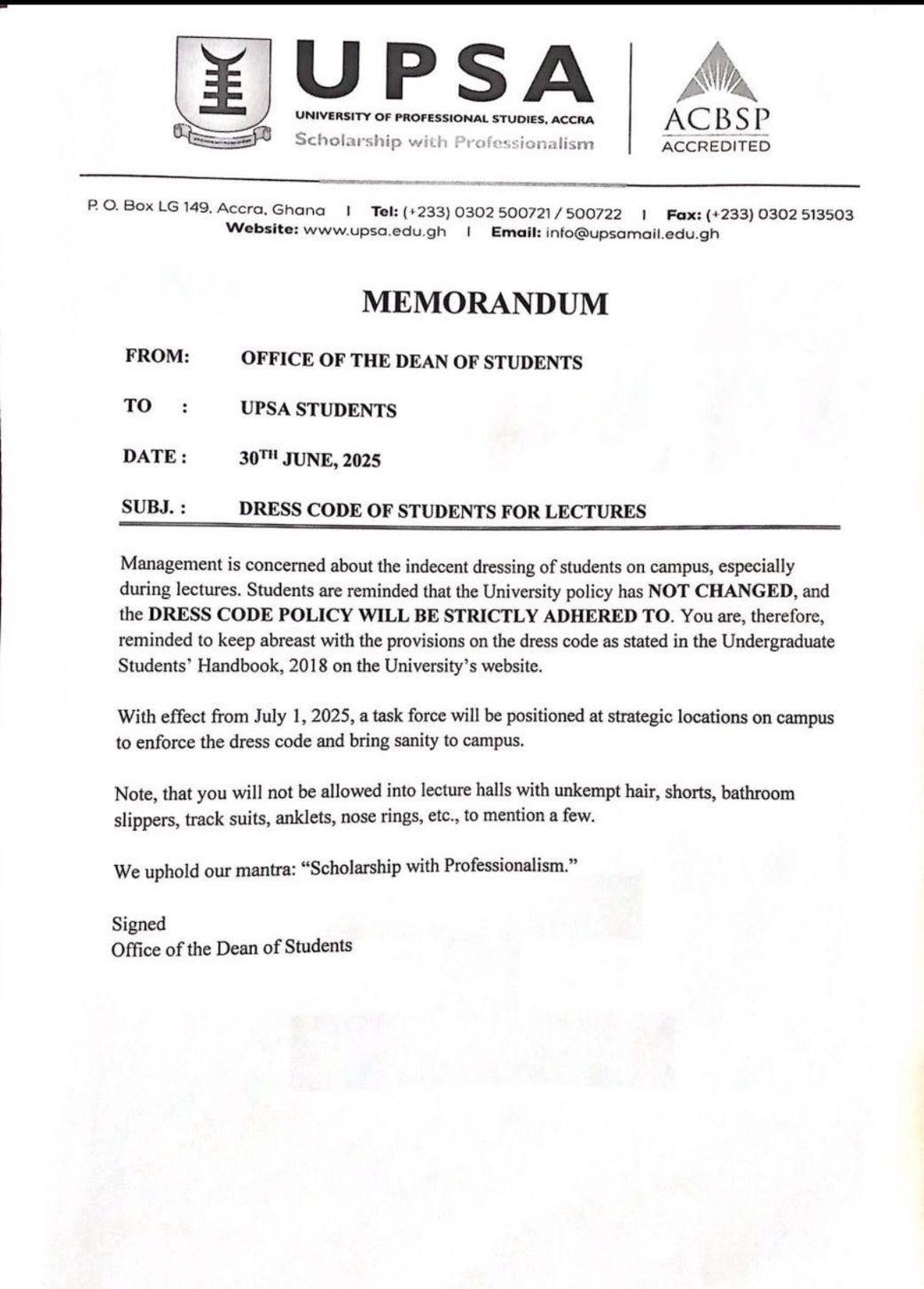 UPSA students removed from campus over ‘indecent’ dressing (video)