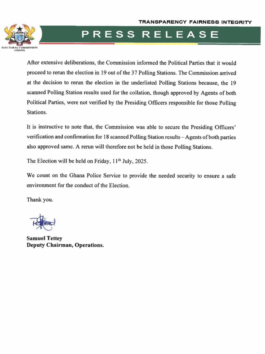 EC to rerun parliamentary elections in 19 disputed polling stations in Ablekuma North