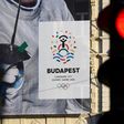 A poster shows Hungarian Olympic sabre gold medal winner in Rio de Janeiro 2016 and London 2012, Aron Szilagyi, advertising Budapest's bid to host the 2024 Olympic Games, in Budapest on January 17, 2017