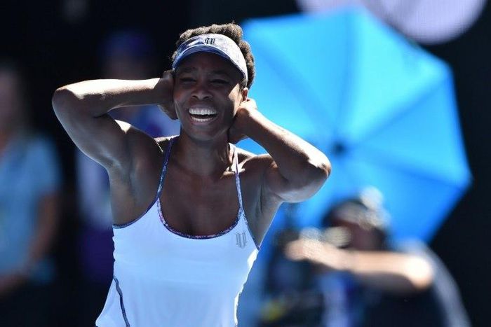 Venus Williams of the US celebrates her Australian Open semi-final victory against compatriot Coco Vandeweghe, in Melbourne, on January 26, 2017