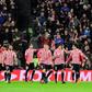 Athletic Bilbao's players celebrate after Athletic Bilbao's forward Aritz Aduriz scored his team's first goal during the Spanish Copa del Rey round of 16 first leg match against FC Barcelona at the San Mames stadium in Bilbao on January 5, 2017