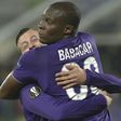 Fiorentina forward Khouma Babacar (C) celebrates after scoring during the Europa League qualifying match against Paok at the "Artemio Franchi" stadium in Florence, on November 24, 2016