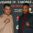 Sergey Kovalev (L) and Andre Ward square up during the press conference for the November 19 Kovalev v Ward "Pound for Pound" bout at Le Parker Meridien in Las Vegas on September 6, 2016 in New York City