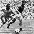 Brazilian midfielder Pele (L), today considered the greatest footballer ever by many, dribbles past Italian defender Tarcisio Burgnich during the 1970 World Cup final in Mexico City
