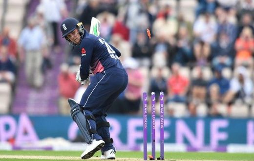 Bails fly as England's Jason Roy is bowled by South Africa's Kagiso Rabada in the second one-day international of a three-match series in Southampton on May 27, 2017