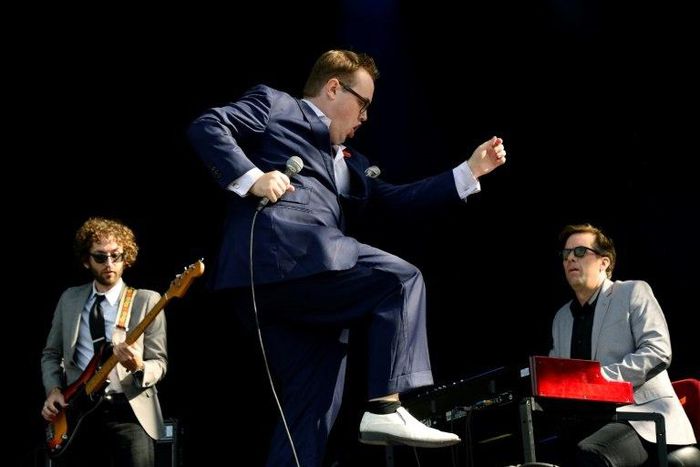 Paul Janeway (C), singer of the band St. Paul and The Broken Bones, performs in 2014