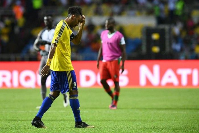 Gabon's Pierre-Emerick Aubameyang reacts as he walks off the pitch during their 2017 Africa Cup of Nations match against Guinea-Bissau in Libreville on January 14, 2017