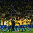 Brazilian players celebrate at the end of their 2018 FIFA World Cup qualifier football match against Paraguay in Sao Paulo, Brazil on March 28, 2017