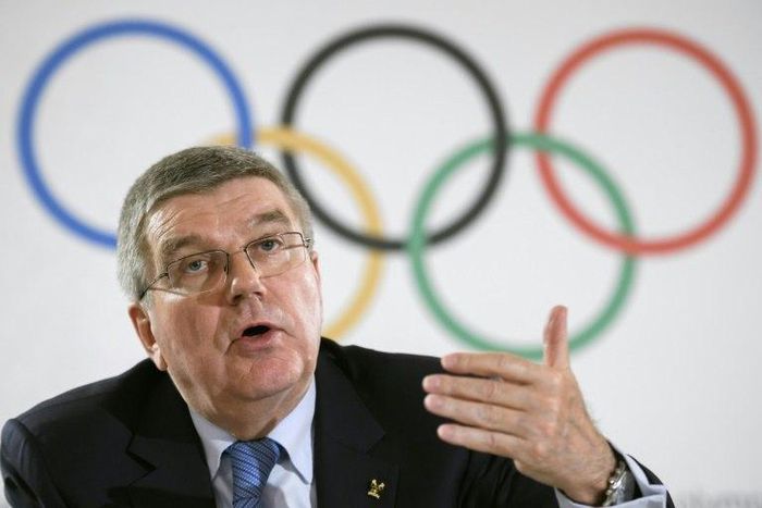 International Olympic Committee (IOC) chief Thomas Bach speaks to reporters following a 2016 meeting in Lausanne, Switzerland