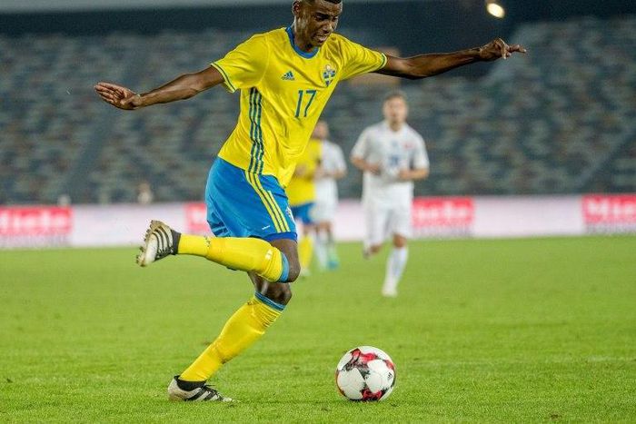Picture taken on January 12, 2017 shows Swedish football player Alexander Isak during a friendly football match between Sweden and Slovaka at Zayed Sports City Stadium in Abu Dhab