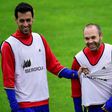 Midfielders Sergio Busquets (left) and Andres Iniesta will be missing for Barcelona when the club take on Atletico Madrid in the Copa del Rey semi-final