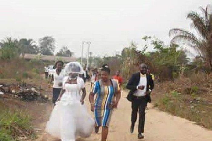 The runaway bride tearing away