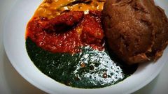 A plate of amala and ewedu soup