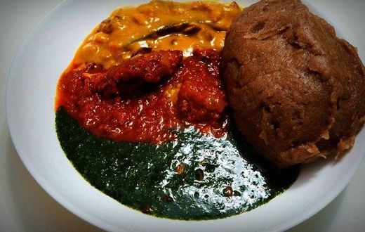 A plate of amala and ewedu soup