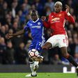 Chelsea's N'Golo Kante (left) in action against Manchester United's Paul Pogba during their FA Cup quarter-final match at Stamford Bridge in London, on March 13, 2017
